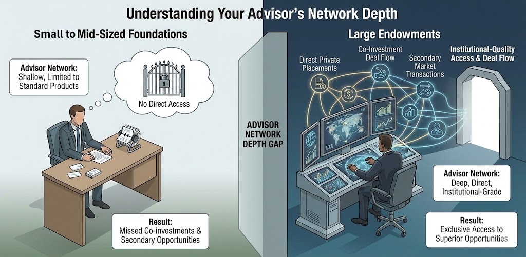 Understanding the gap in advisor network depth between small and large foundations