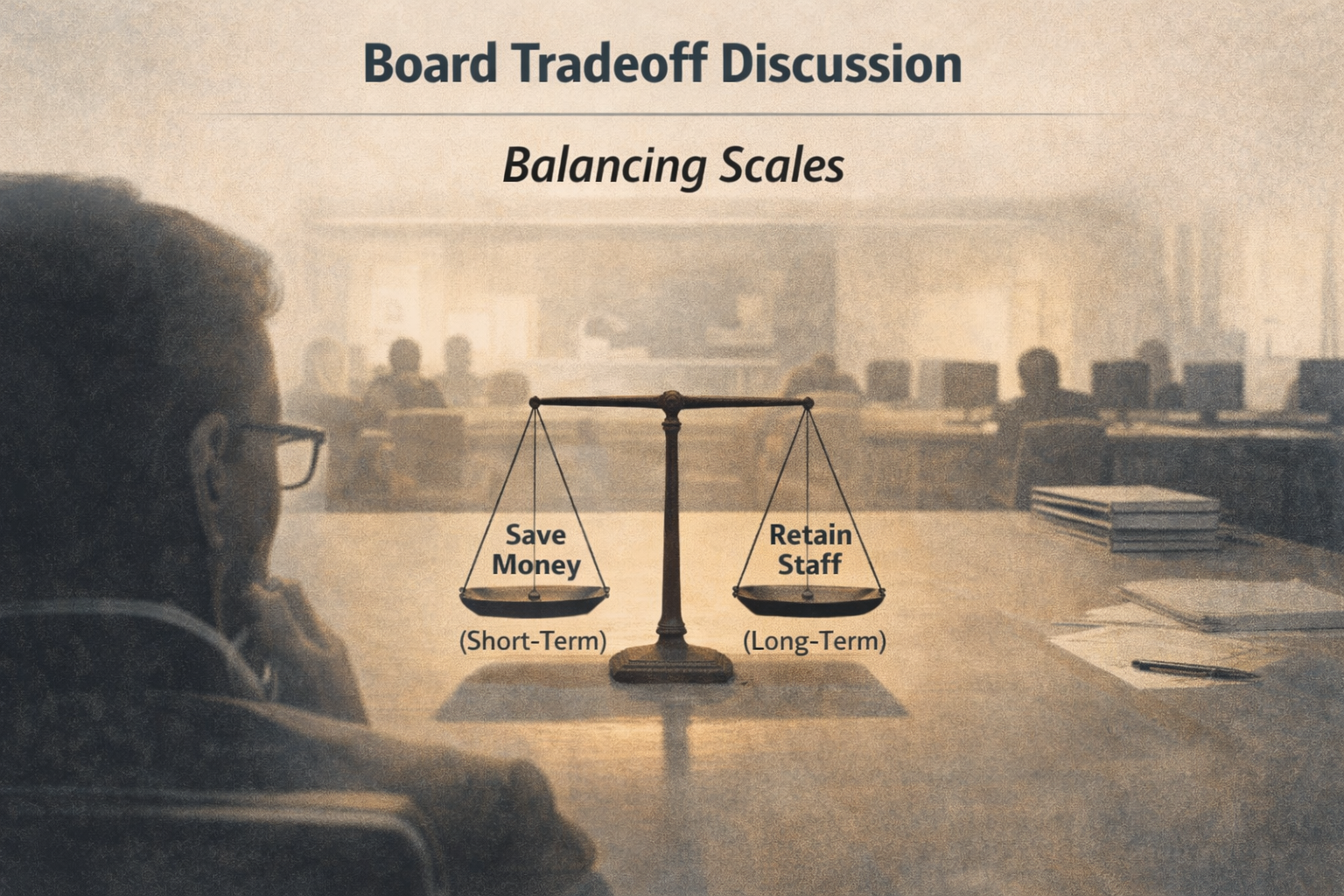 Board Tradeoff Discussion - balancing short-term savings against long-term staff retention