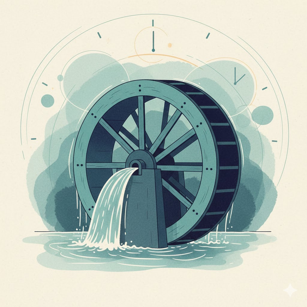 Water wheel representing the perpetual nature of endowment distributions over time